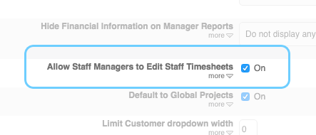 Staff Managers can be given access to update Timesheets for their Staff