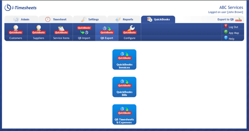 Quickbooks Integration screen.